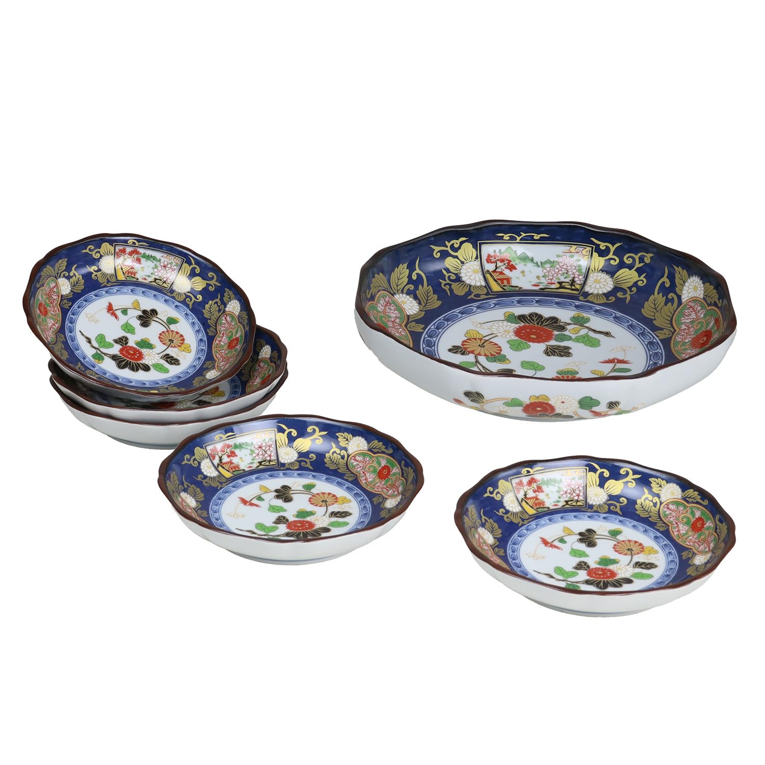 Arita Ware Ko-Imari Serving Plate and 5 Small Plates Set Japan