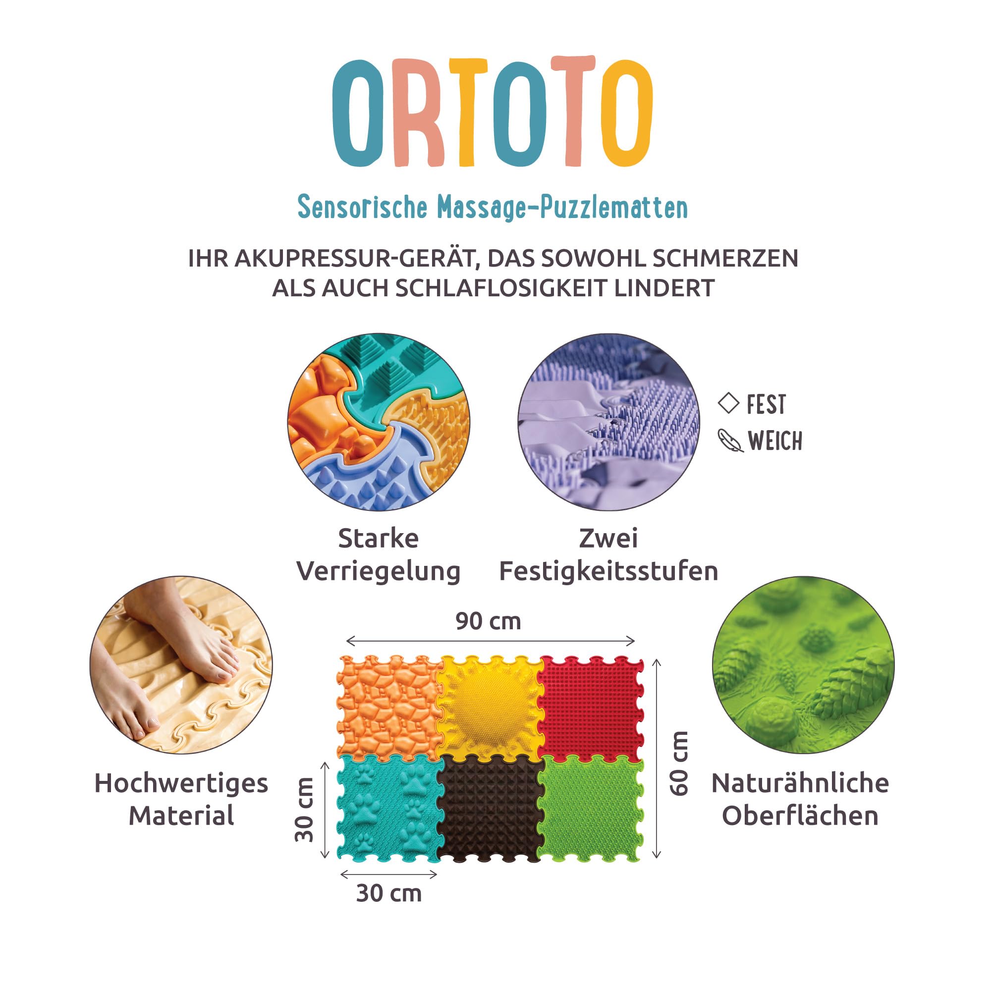 ORTOTO Massage Puzzle Bodenmatten - Orthopädische Spielmatte für Kinder und Erwachsene, sensorisches Spielen, Kinderspielmatten, Spielmatten-Set (Sunshine Garden)