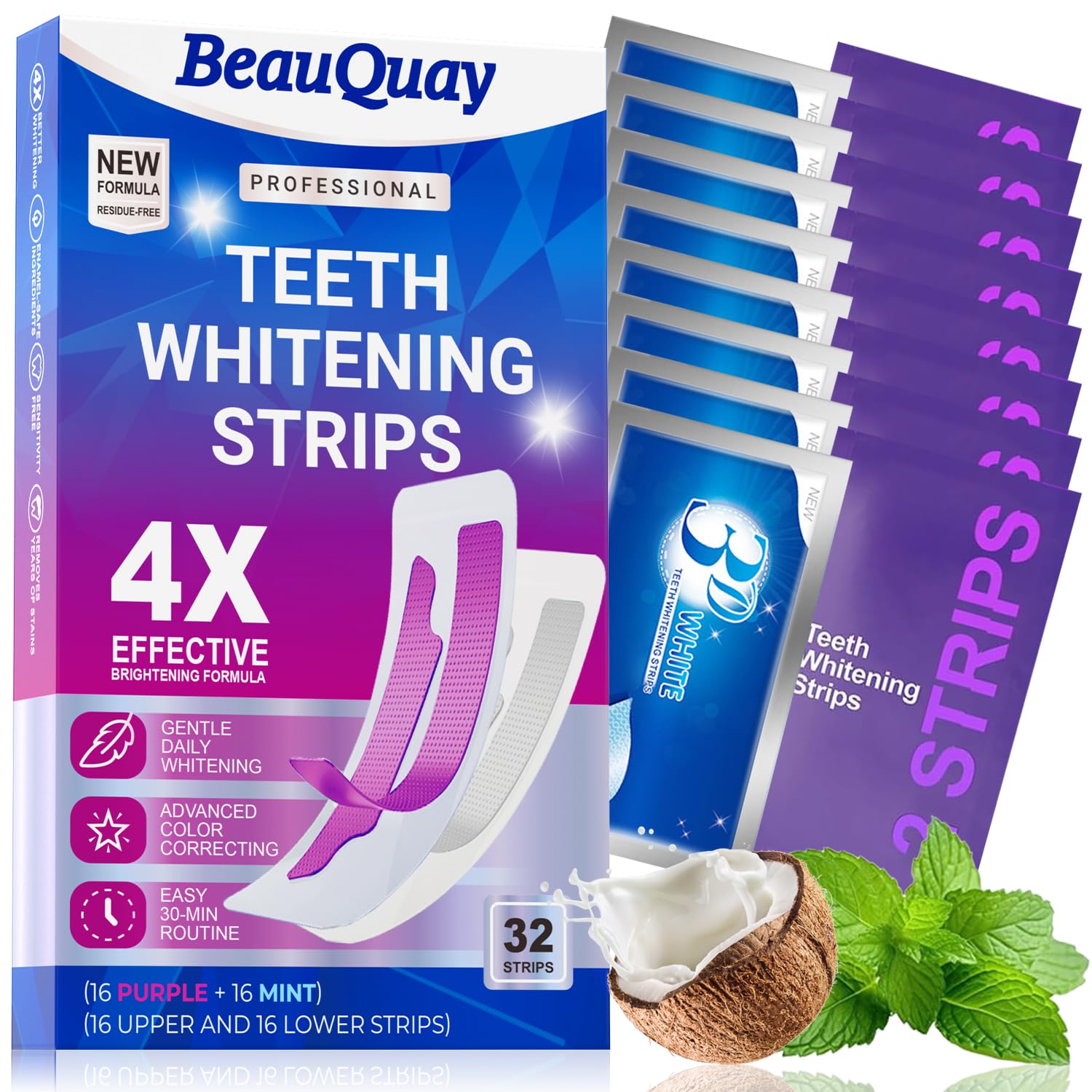 Purple Teeth Whitening Strips Kit, 32 Teeth Whitening Kit with Dry White Strip Technology, Purple Whitening Strips for Teeth, Enamel Safe Whitening Without Sensitivity, Designed for Deep Stain Removal