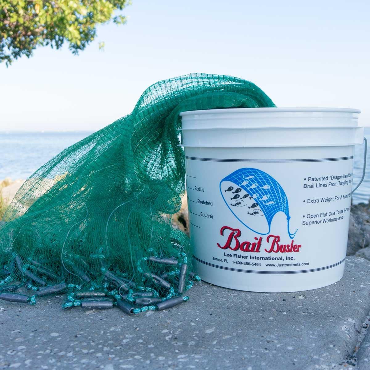 Professional Grade Minnow Cast Net 1/4" Sq. Mesh (Green, 12 FT. Radius)