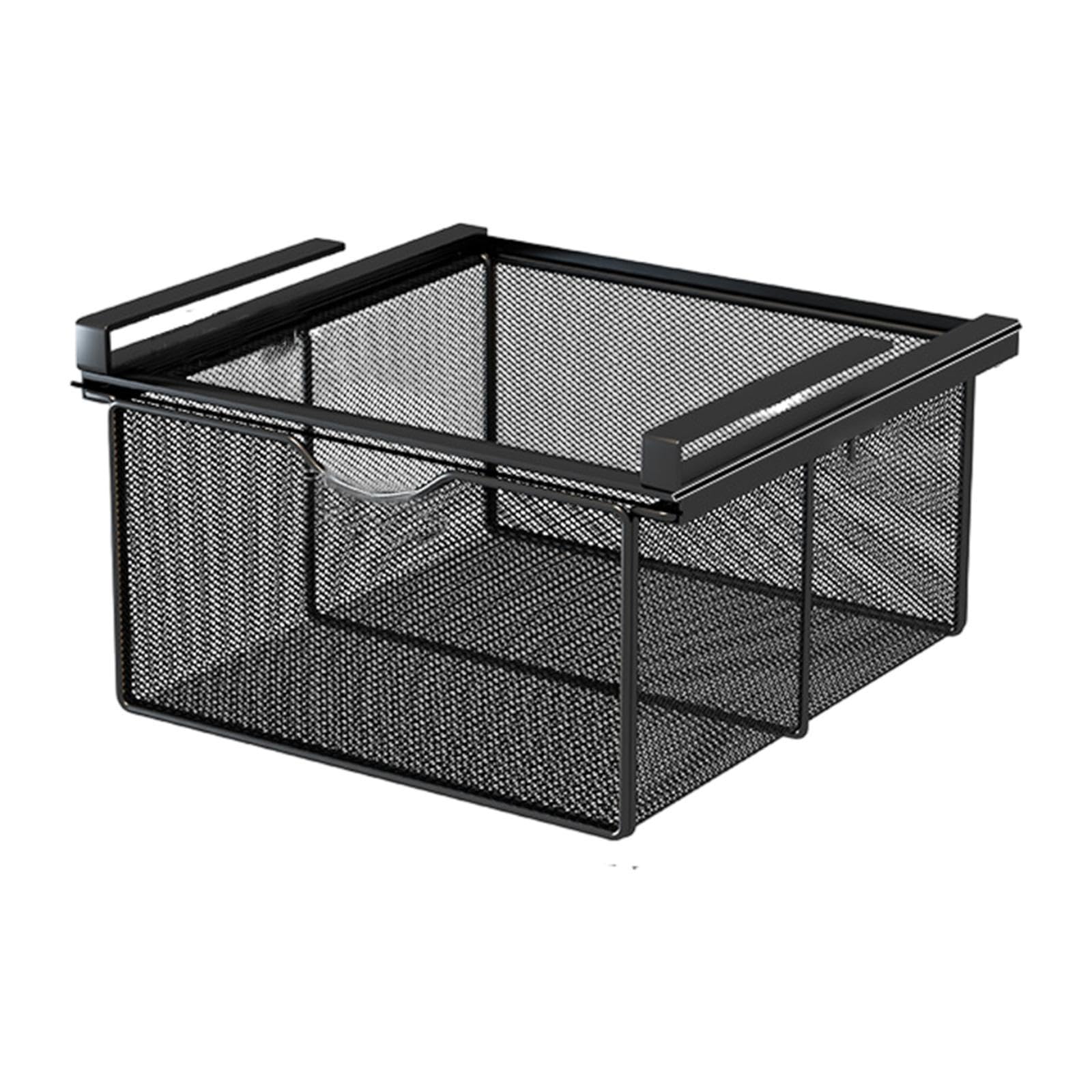 Panier de Rangement Coulissant XL en Fil métallique sous étagère 37 x 22 x 16 cm, tiroir Suspendu pour Placard, Rangement Coulissant pour Garde-Manger, Noir, Solution Gain de Place