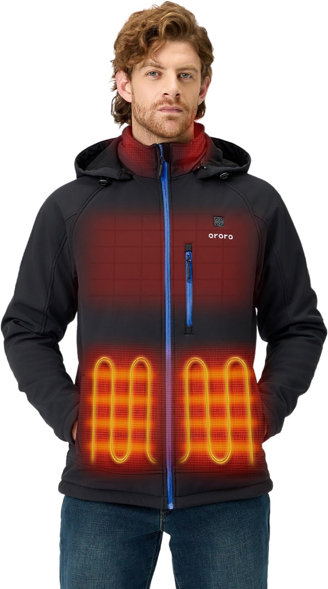 ORORO Men s Soft Shell Heated Jacket with Detachable Hood and Battery Pack