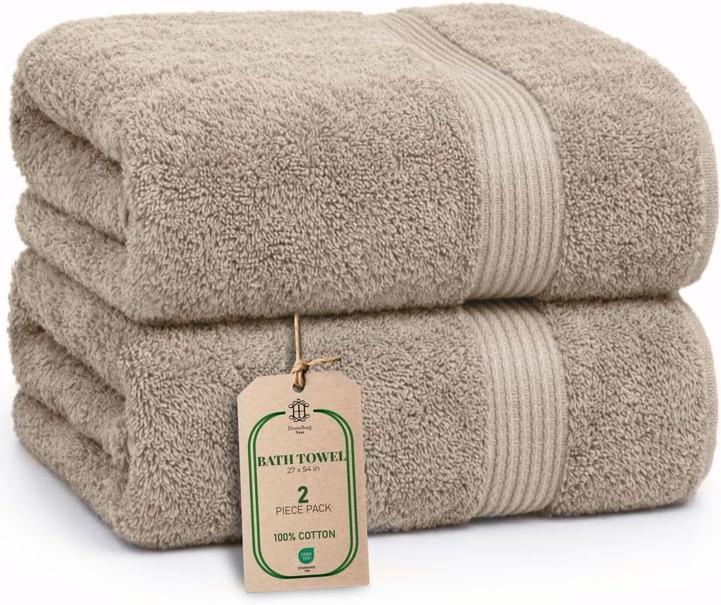 Luxe Set de 2 Toallas de Baño - Grandes, Suaves amp; Absorbentes, Duraderas, Suaves para la Piel, Lavables a Máquina, 65×137 cm, Arena/Beige