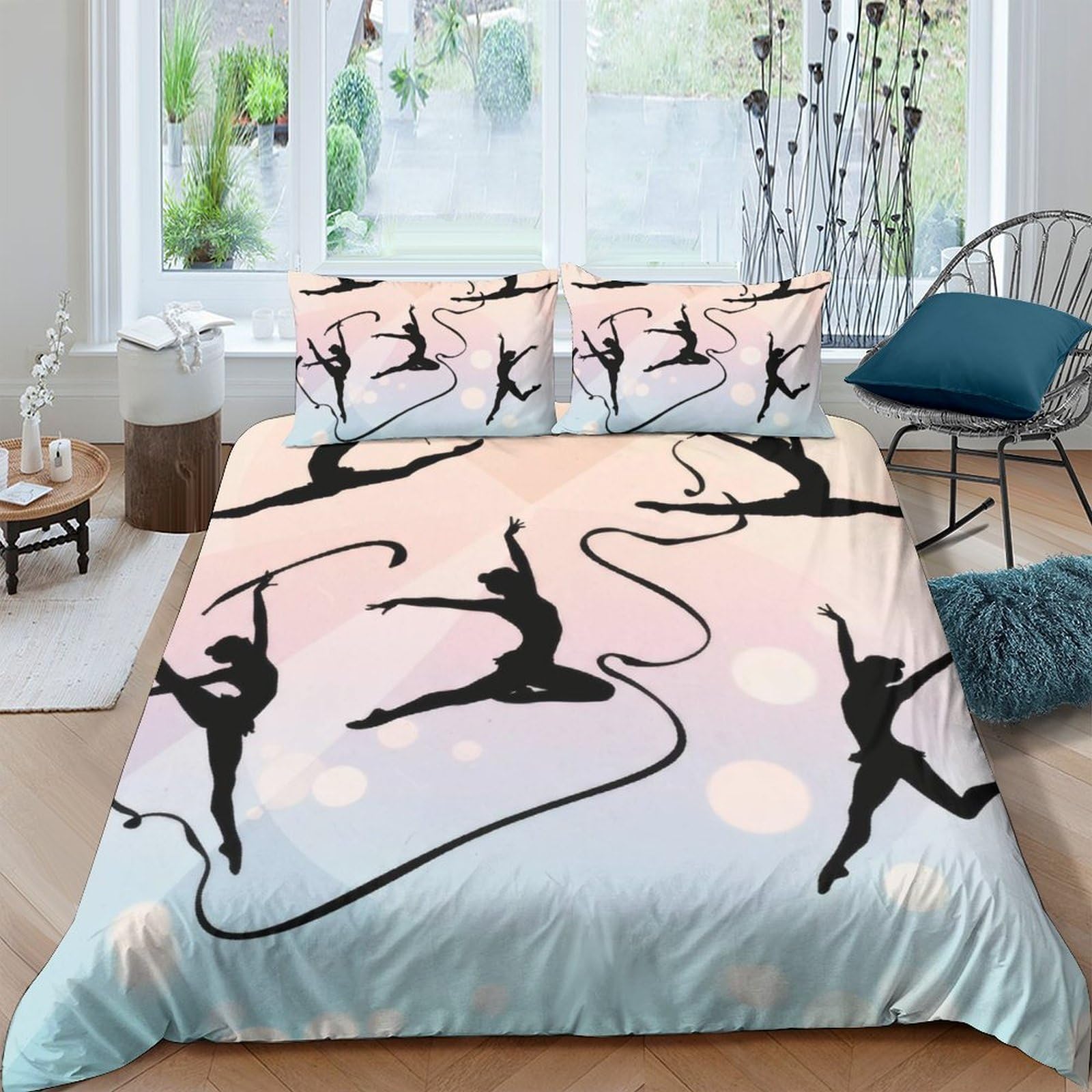 Ctjqhvkz Style-2 3D Printed Rhythmic Gymnastics Fitted Sheet Microfiber Soft Pastel Gradient Dance Silhouette Mattress Cover For Bedroom Dorm Decor Single（135X200cm）