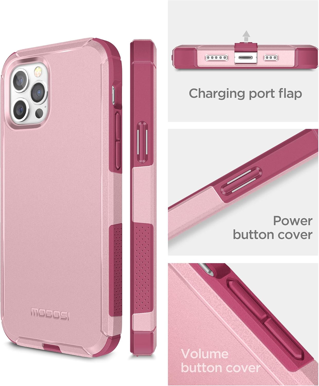 MOBOSI Excursion Series Compatible with iPhone 12 Case/iPhone 12 Pro Case, Dual Layer Slim Rubber Cover with Air Bumpers, Military Grade Drop Protection Case (6.1 Inch 2020 Release) - Pink