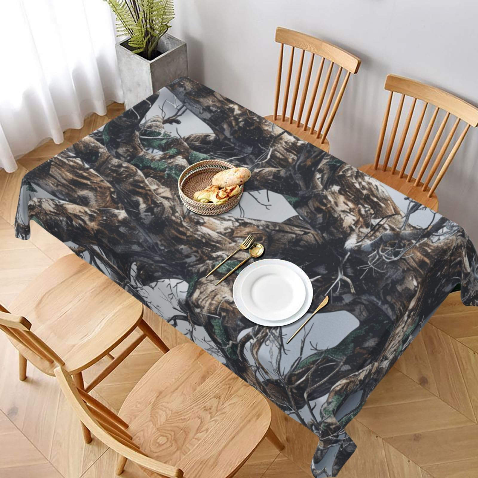 WPKJU Cold Tree Camouflage Printed Tablecloth 60x90 in Water Resistant Table Cover Washable Rectangle Table Cloth for Dining Tables