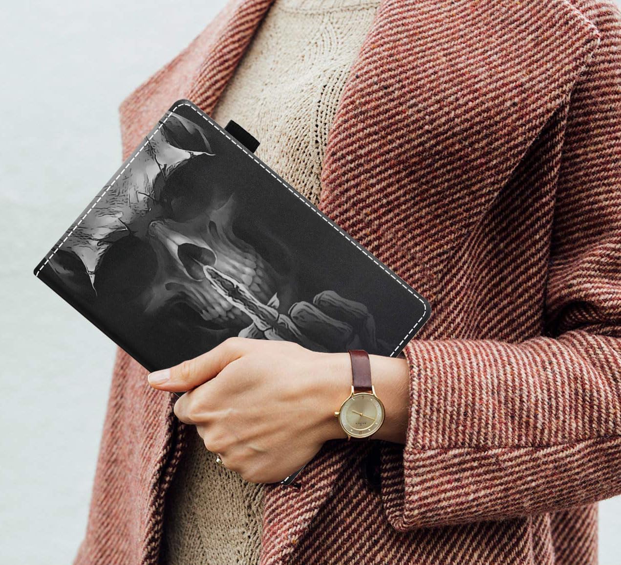 Case for All-New Kindle Fire HD 8/Fire HD 8 Plus Tablet (12th/10th Generation, 2022/2020 Release), Slim PU Leather Cover with Card Slot & Pencil Holder, Funny Skeleton Skull