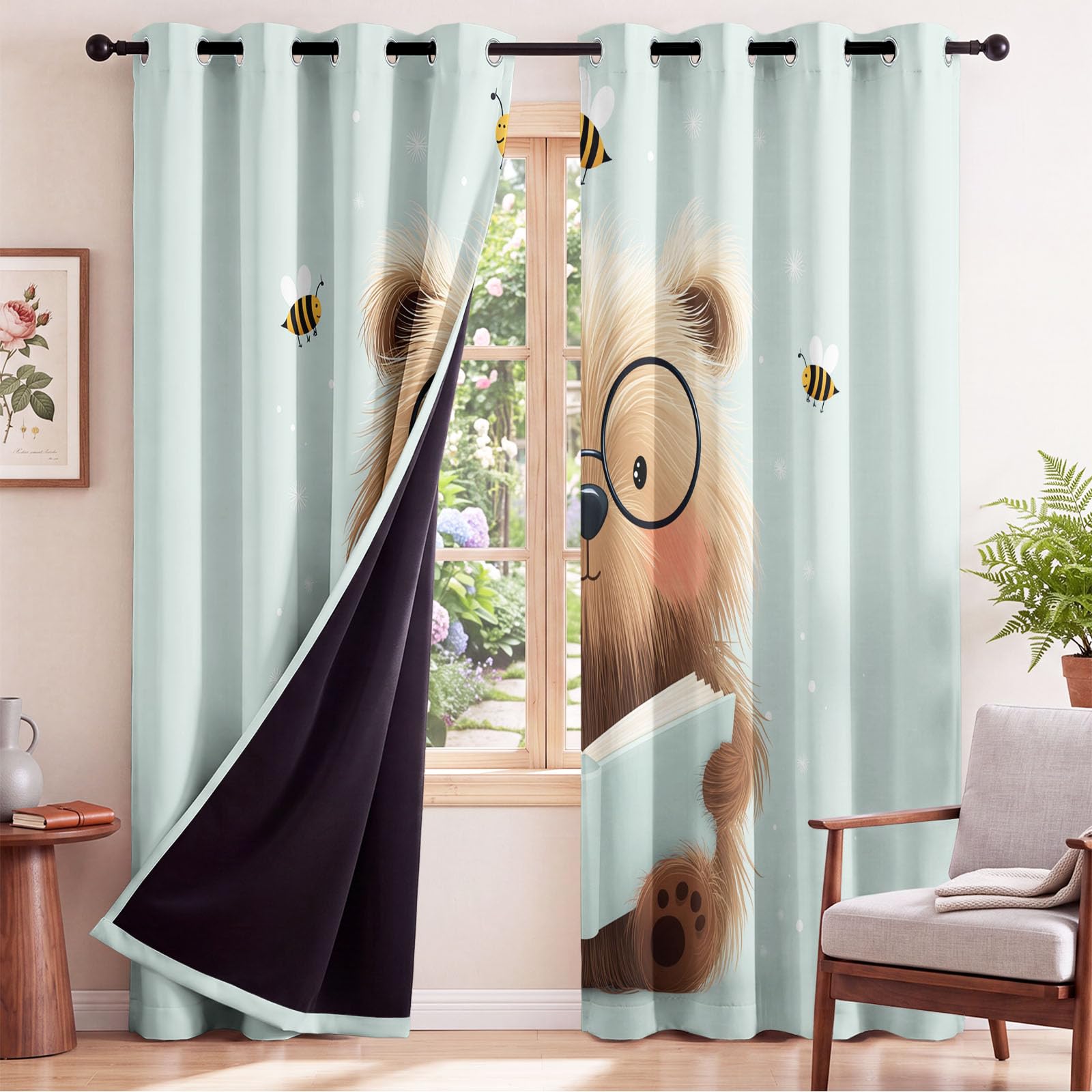 Generisch Tende oscuranti con animali, motivo: orsetto, protezione dal calore, 140 x 260 cm (larghezza x altezza), con occhielli, per soggiorno