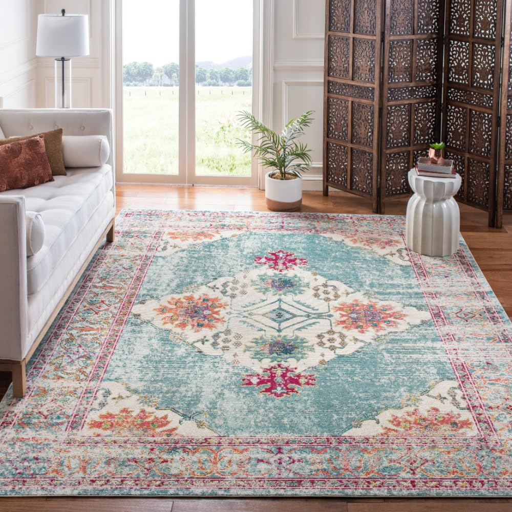 SAFAVIEH Crystal Collection Accent Rug - 2'2" x 5', Cream & Grey, Medallion Distressed Design, Non-Shedding & Easy Care, Ideal for High Traffic Areas in Entryway, Living Room, Bedroom (CRS522A)