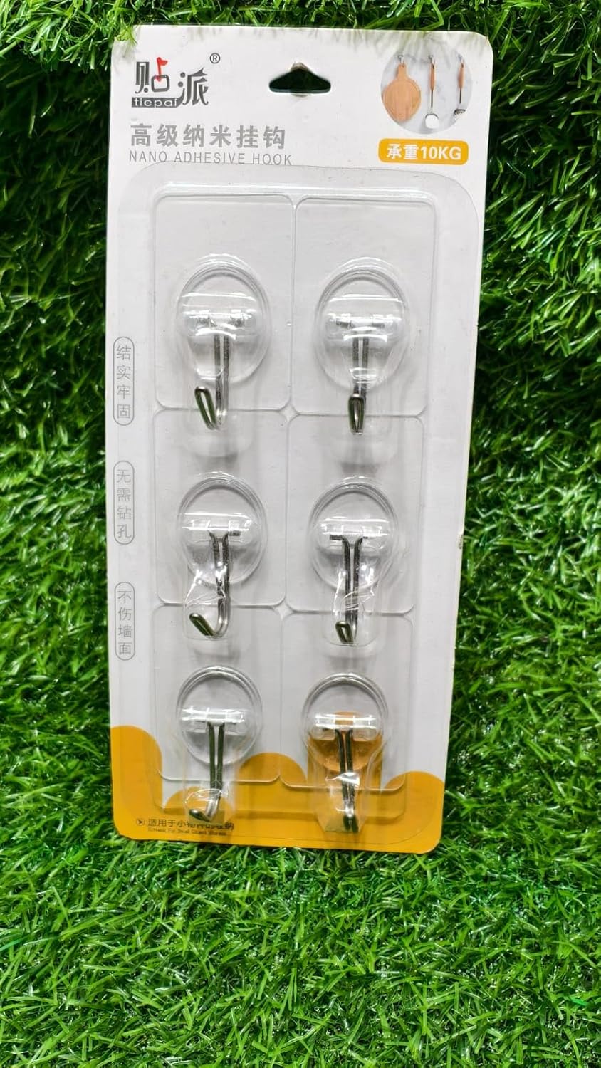 6 Pieces PVC Heavy Duty Self Adhesive Stainless Hooks Transparent Waterproof and Oilproof Wall Hooks for Kitchen, Bathroom Shower Door Outdoor Home Improvement Utility Hook, 10Kg Capacity