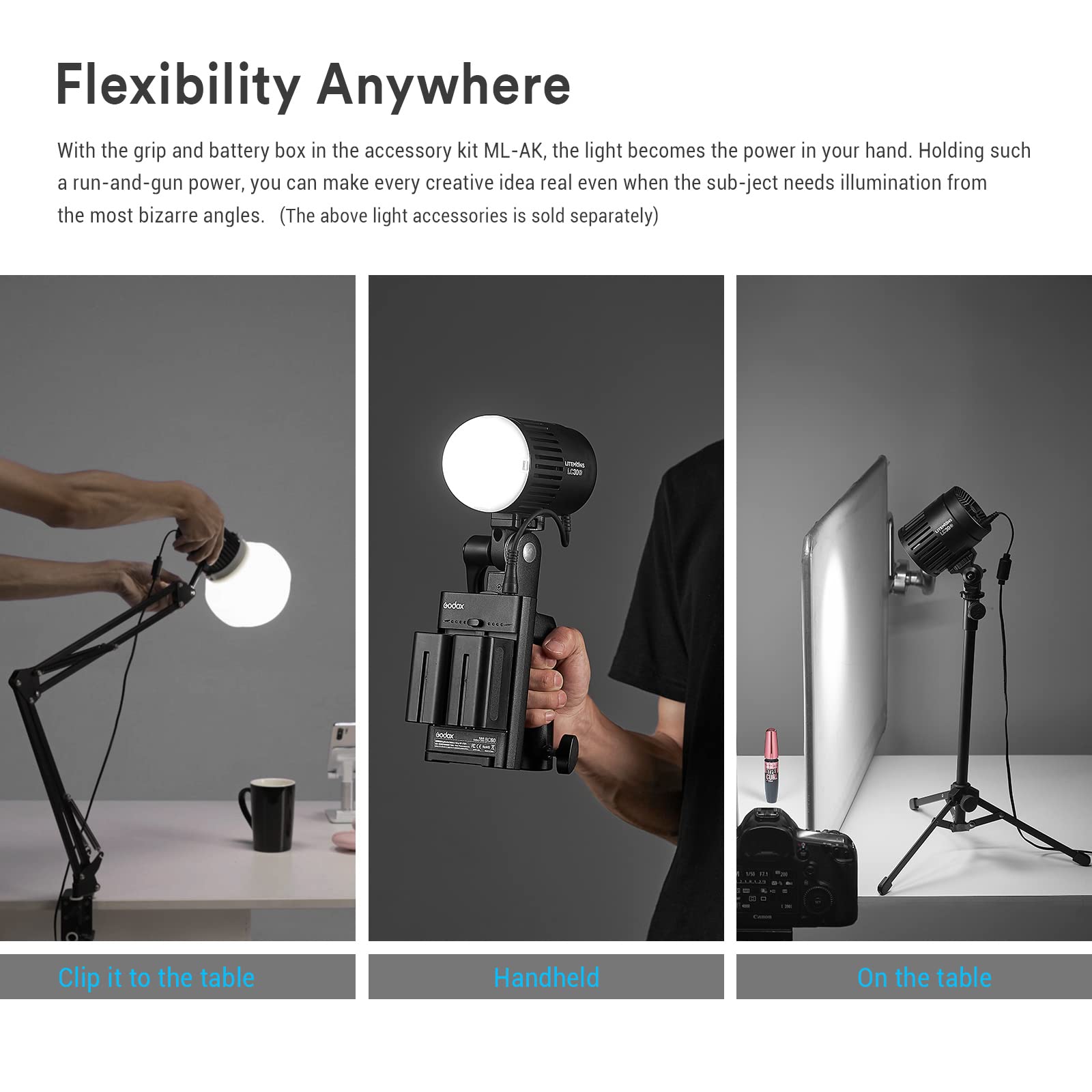 GODOX LC30D Litemons Flat 5600K LED Light, 35800 Lux at 0.5M, cri 95 + / tlcl 96 +, 8 presets Light Effects
