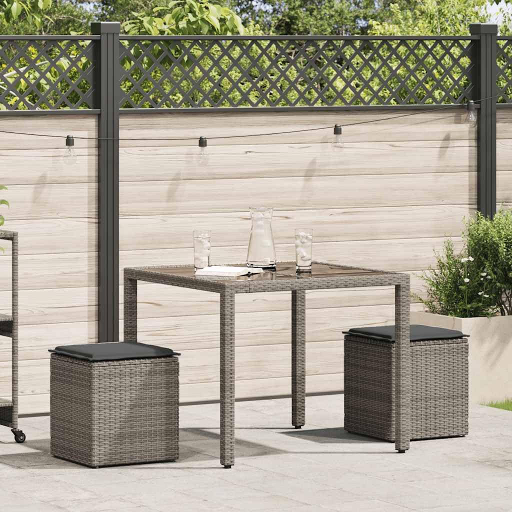 vidaXL Taburetes de jardín con Cojines 2 uds Gris 40x40x43 cm, Asiento de jardín, Asientos al Aire Libre, Taburete de Cubo, Asientos de jardín