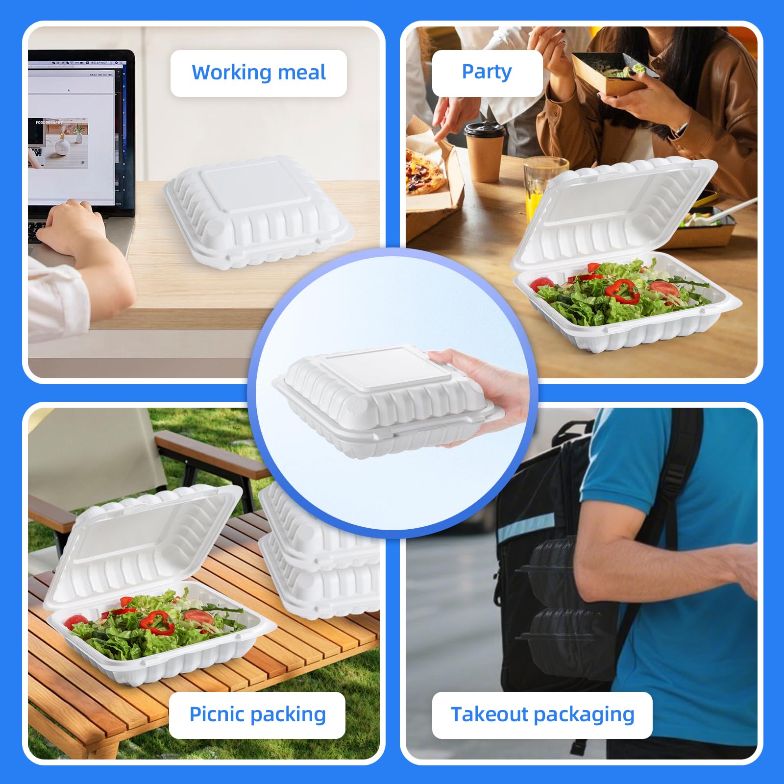 YANGRUI To Go Contenedores, paquete de 100 recipientes de gran capacidad de 9 pulgadas y 41 onzas biodegradables para preparación de comidas, sin BPA, aptos para microondas y congelador, recipientes