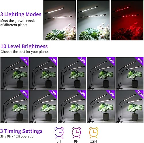Miniatura 4 de Luces de cultivo de mejora con 168 LEDs, luces de planta con clip para plantas de interior, lámparas de crecimiento de plantas LED blancas+rojas de