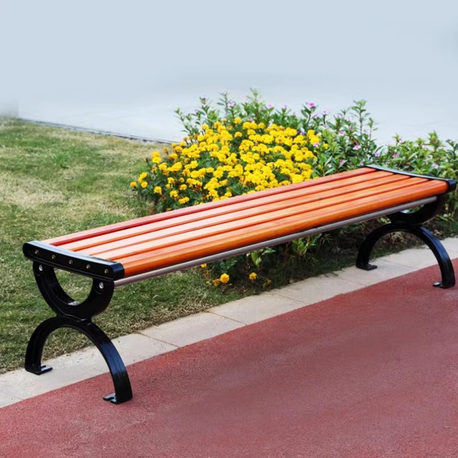 Panca da Giardino per Esterni, Panca da Portico Resistente alle intemperie per 2 Persone 120-150 cm Senza Schienale per Portico, Ingresso, Prato, Parco, Cortile(1.5m)