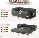 Couch pliant, canapé-lit convertible de 78'' 4-in-1 Canapé-lit pliable, dossier ergonomique & Profondeur du siège, Tissu Chenille Premium, Canapé au sol pour le salon/chambre d'hôtes/salle de jeux, Gris