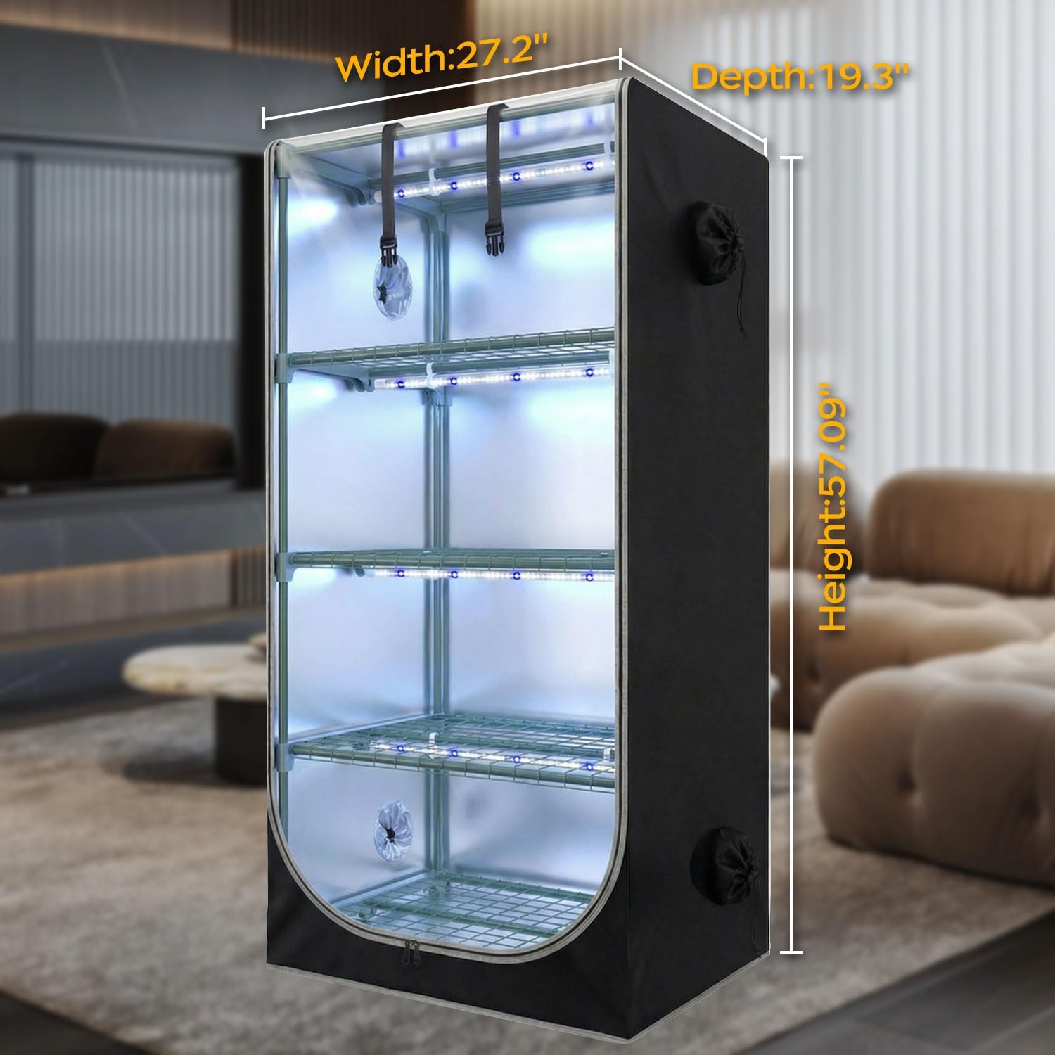 Mushroom Grow Tent Kit with Mushroom-Optimized Grow Lights & Timer, 60" x 27.5" x 20" Indoor Martha Tent with Oxford Fabric Cover, 4" Vent Ports for Inline Fan, Humidifier
