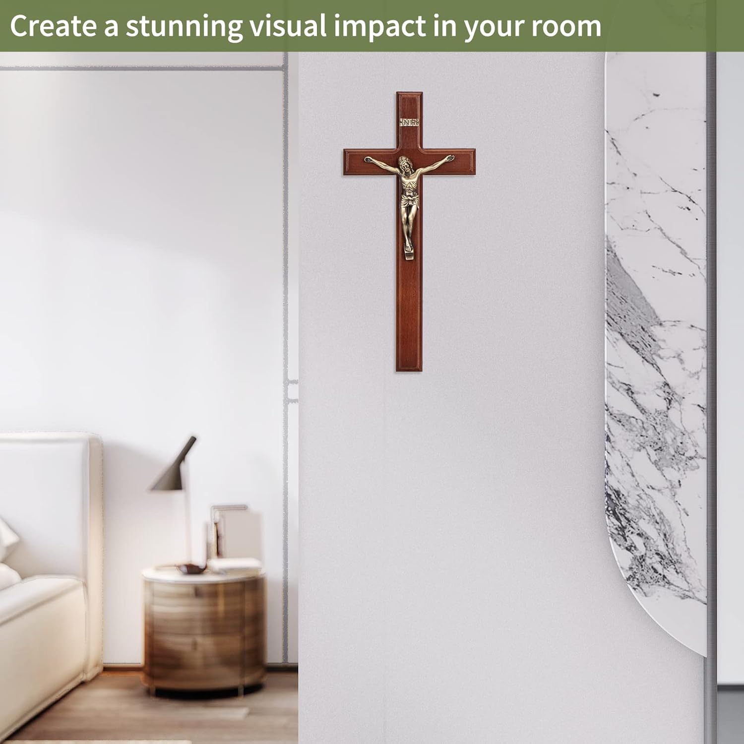 ARCHOBAN Crucifix Wall Cross Catholic, 12 Inch Wooden Cross with Jesus Christ for Home Decor - Brown + Antique Brass - Image 6