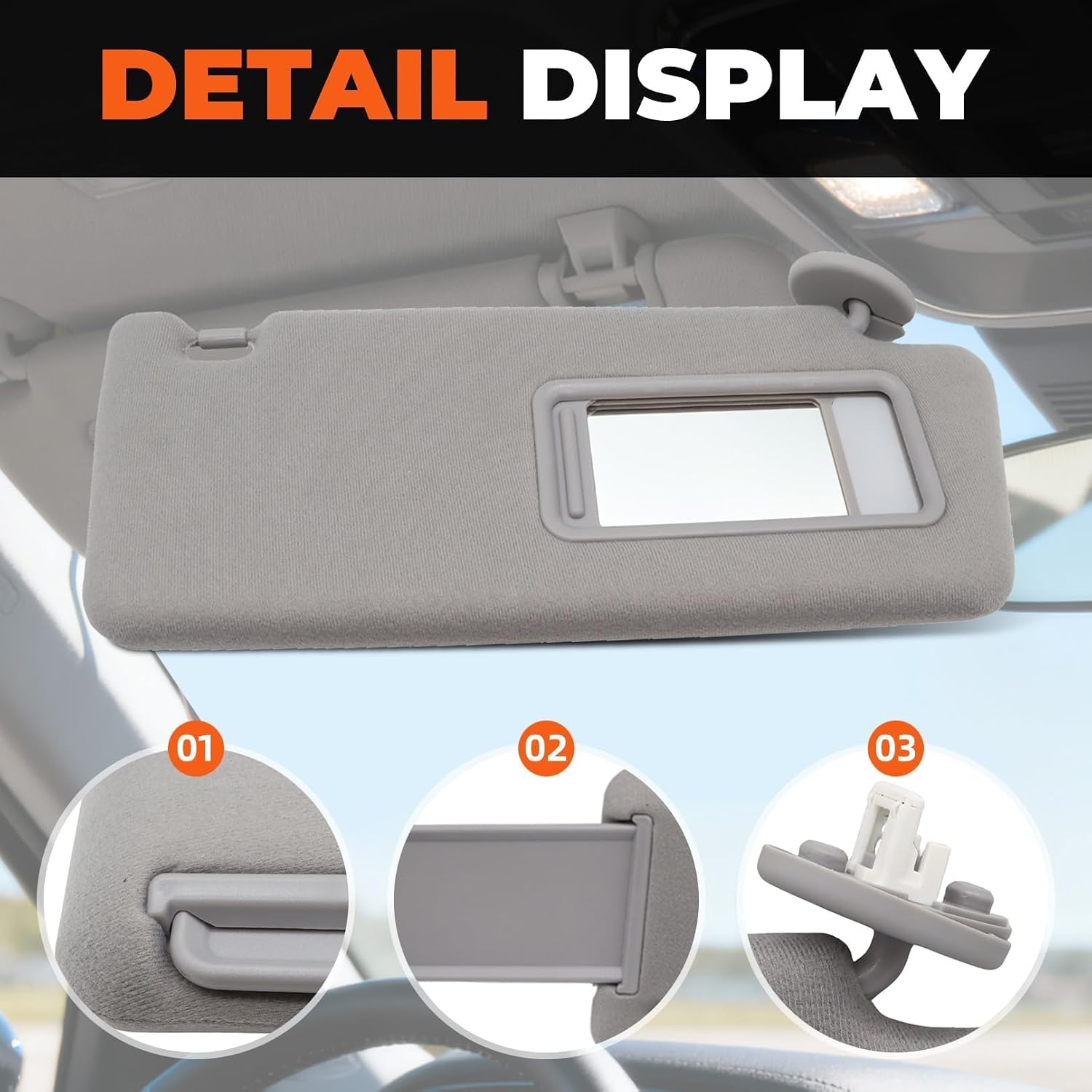 Light Gray Sun Visor Passenger Side W/Light Mirror Compatible with Tacoma 2005 2006 2007 2008 2009 2010 2011 2012 2013 2014 2015 Right Side 7432004120B0