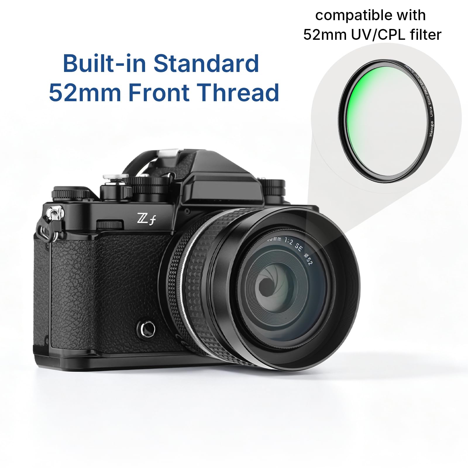 Haoge Metalowa osłona obiektywu do Nikon Z 40 mm f2, NIKKOR Z 28 mm f2.8 śruba kaptur, obiektyw Z28 mm f2,8 (SE), kompatybilny z filtrami UV 52 mm i osłoną obiektywu 52 mm