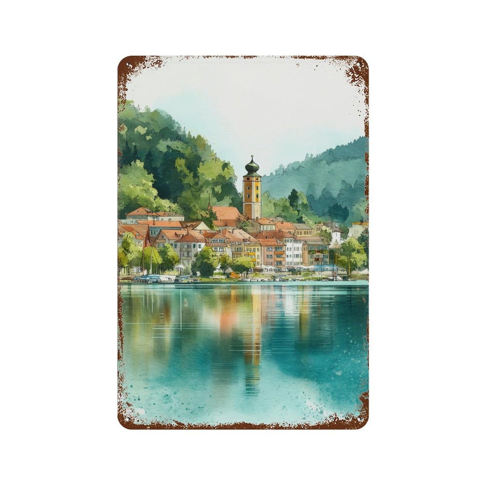 xiaoxiaoshen Klagenfurt Austria Watercolor Travel Lake Wörthersee Wall Decor Art Metal Tin Poster Modern Home Decor Art Home Bar Shop Decorations Vintage Sign 30x20cm