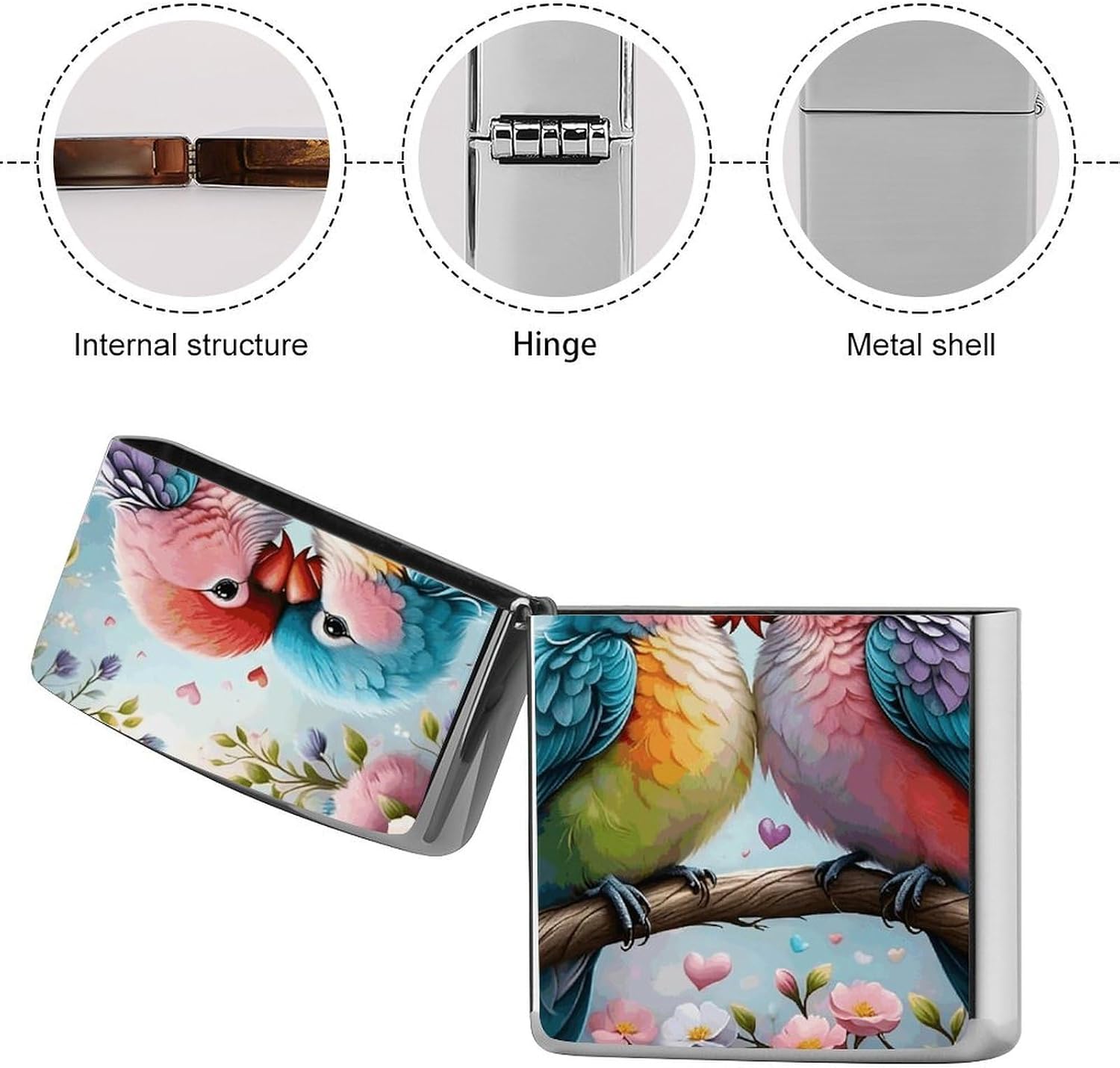 Metal Lighter Case Protective Cover, Romantic Couple of Parrots image 5