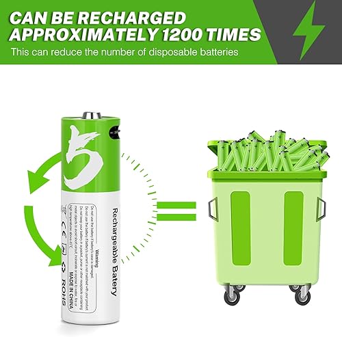 Miniatura 4 de Paquete de 8 baterías recargables AA de litio, 1.5 V 2600 mWh, batería USB doble AA de iones de litio con cable de carga USB-C 4 en 1, 1200 ciclos,