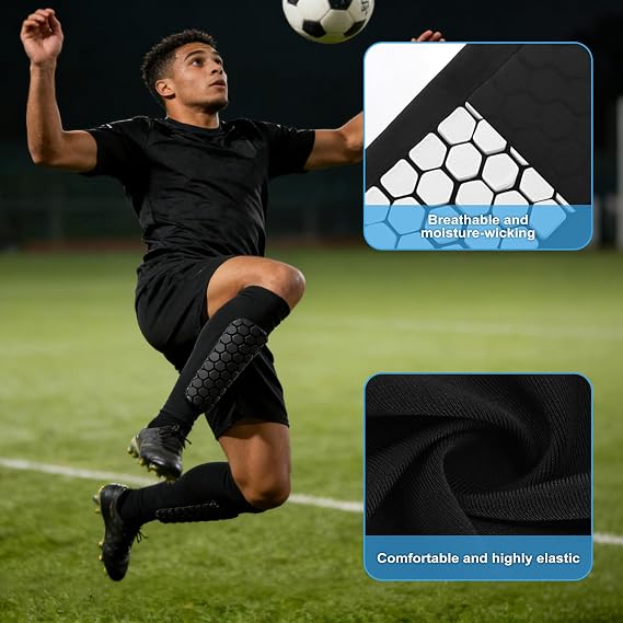 Compression Sleeve with Honeycomb Pads, Football Shin Guards Sleeves, Shin Guards for Defender, Soccer Defender Pad for Teenagers and Adults Lightweight Comfortable Fit (Black)