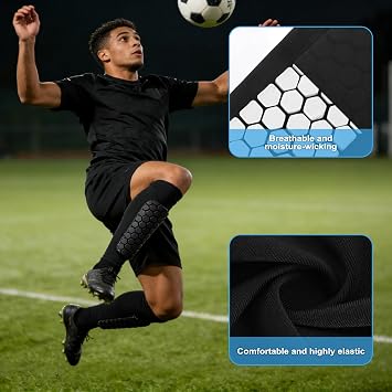 Compression Sleeve with Honeycomb Pads, Football Shin Guards Sleeves, Shin Guards for Defender, Soccer Defender Pad for Teenagers and Adults Lightweight Comfortable Fit (Black)