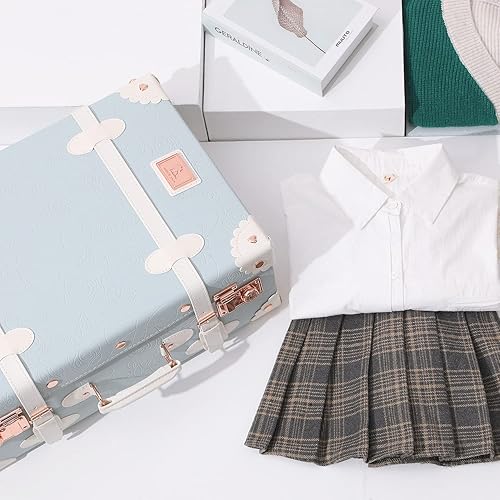 Miniatura 3 de 7998 Maleta de lujo vintage para mujer, aprobada por la TSA, linda maleta de mano, repujado azul , Juego de maletas vintage con ruedas giratorias