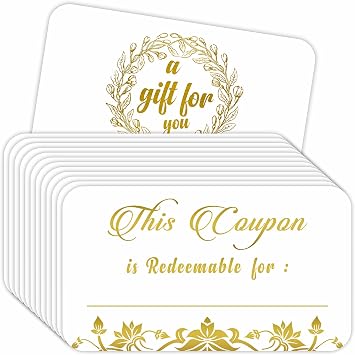 PARTH iMPEX 50 Blank Coupon Cards - Small Business, Him, Her, Husband, Wife, Mom, Dad, Gift Certificates, Redeem Vouchers, Loyalty Cards, Employee Appreciation Gifts - Stunning Gold Foil 3.5"x2"