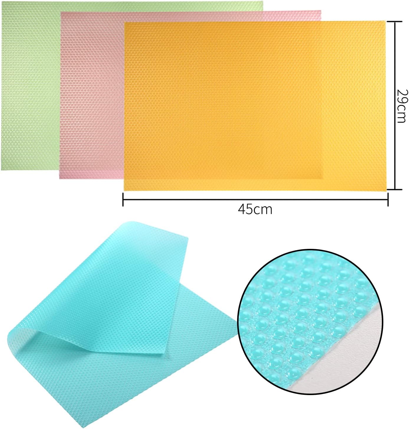 DBOO 4 Pcs Refrigerator Pad Non-slip Fridge Liners Antibacterial Fridge Mats Washable Refrigerator Mats DIY Shelf Liner Cupboard Mat Drawer Mat Placemat Pink/Green/Blue/Orange 29x45 cm - Image 3