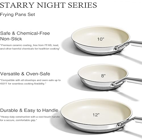 Miniatura 7 de KITEXPERT Juego de sartenes antiadherentes, sartén de cerámica de titanio beige, acero inoxidable antiadherente, sin PFAS, PFOA y PTFE, apto para