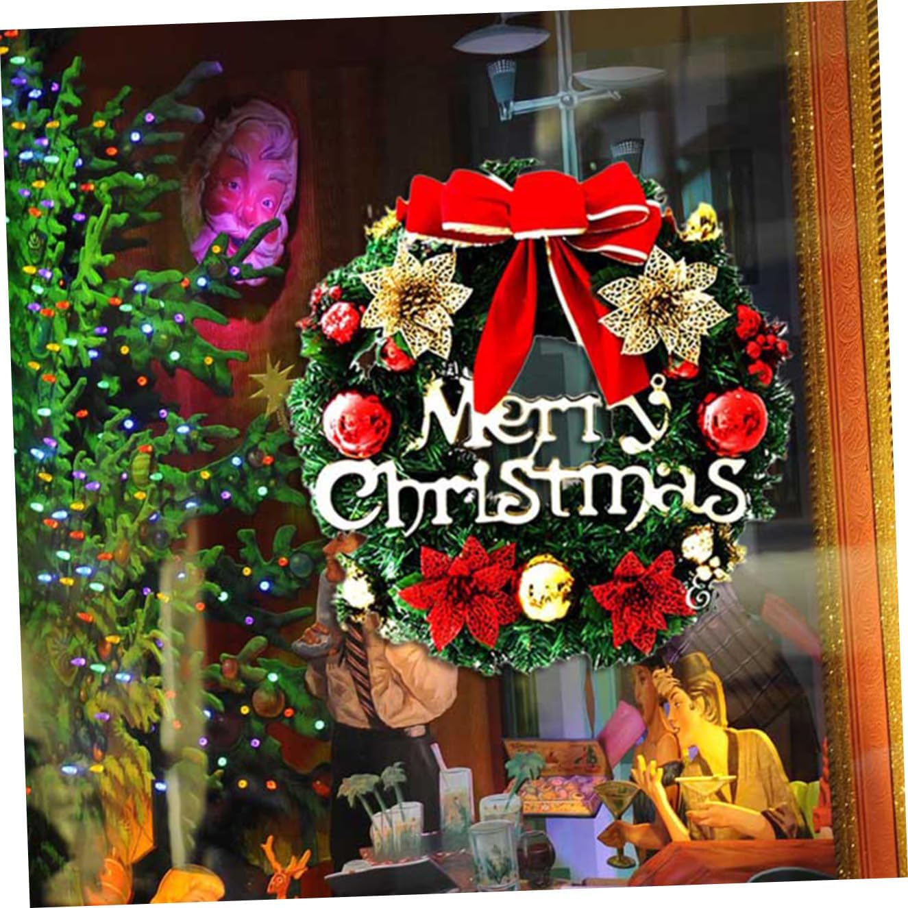 30cm Classic Christmas Wreath Festive Door Decor 4 Flowers for Staircase Entryway Hallway Mall Showcase