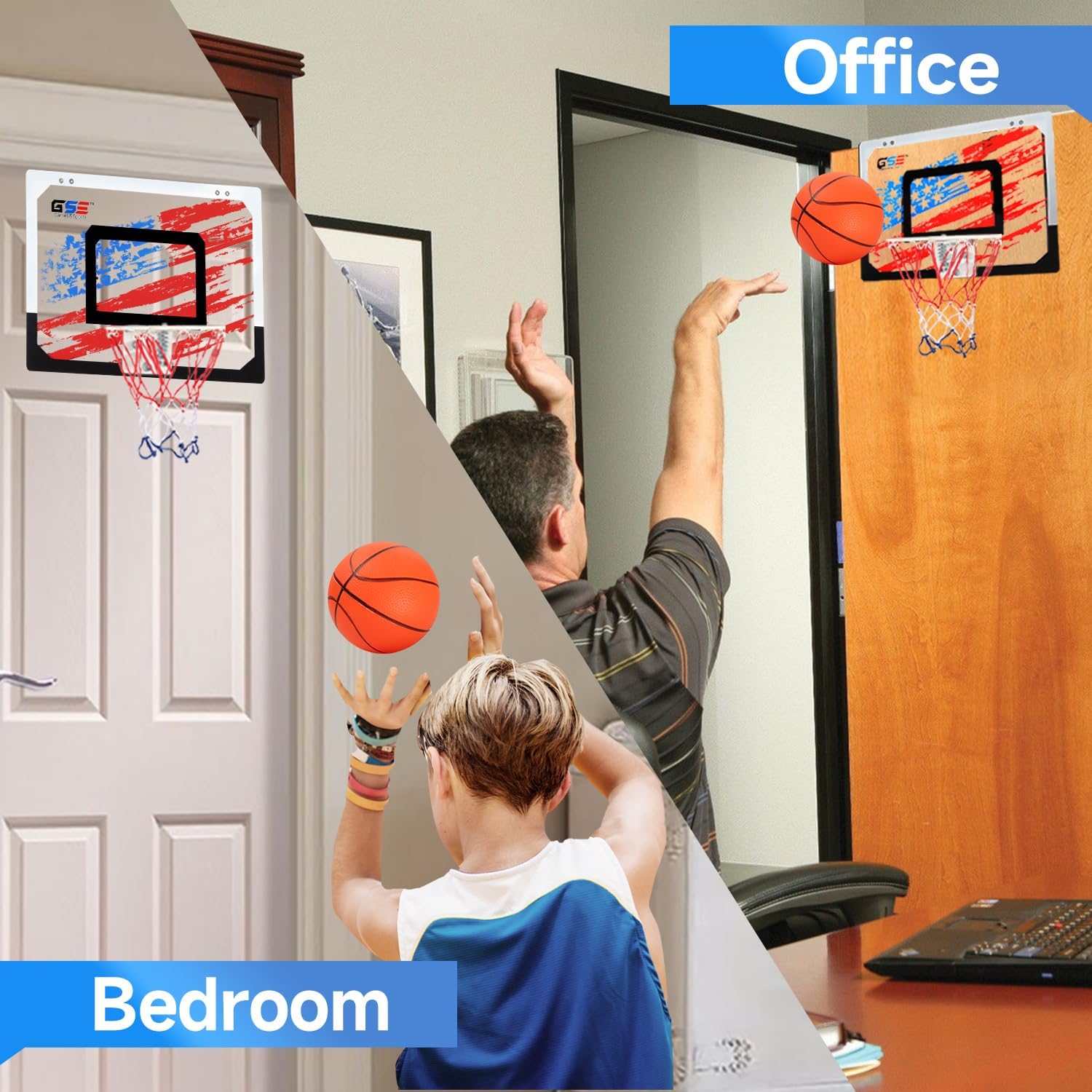 GSE Games & Sports Expert Over-The-Door Basketball Hoop with Basketball & Pump, Wall-Mounted Basketball Hoop Set with Complete Accessories for Home & Office (Several Style Choice)