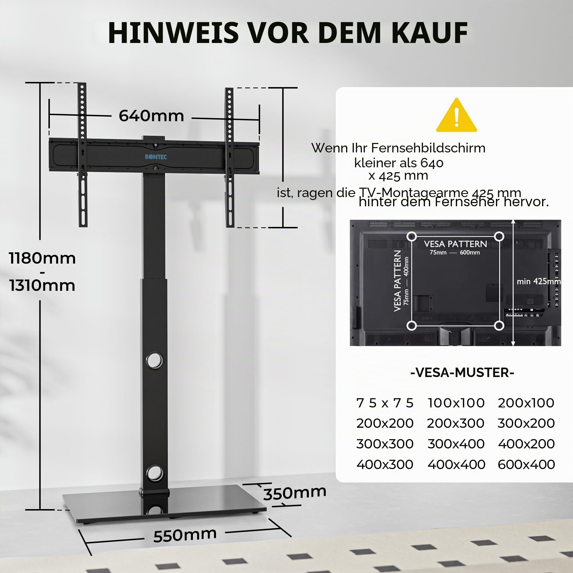BONTEC TV Ständer Standfuß Fernsehstand für 30-70 Zoll Flach &amp; Curved Fernseher bis zu 40 kg,... Ansicht 8