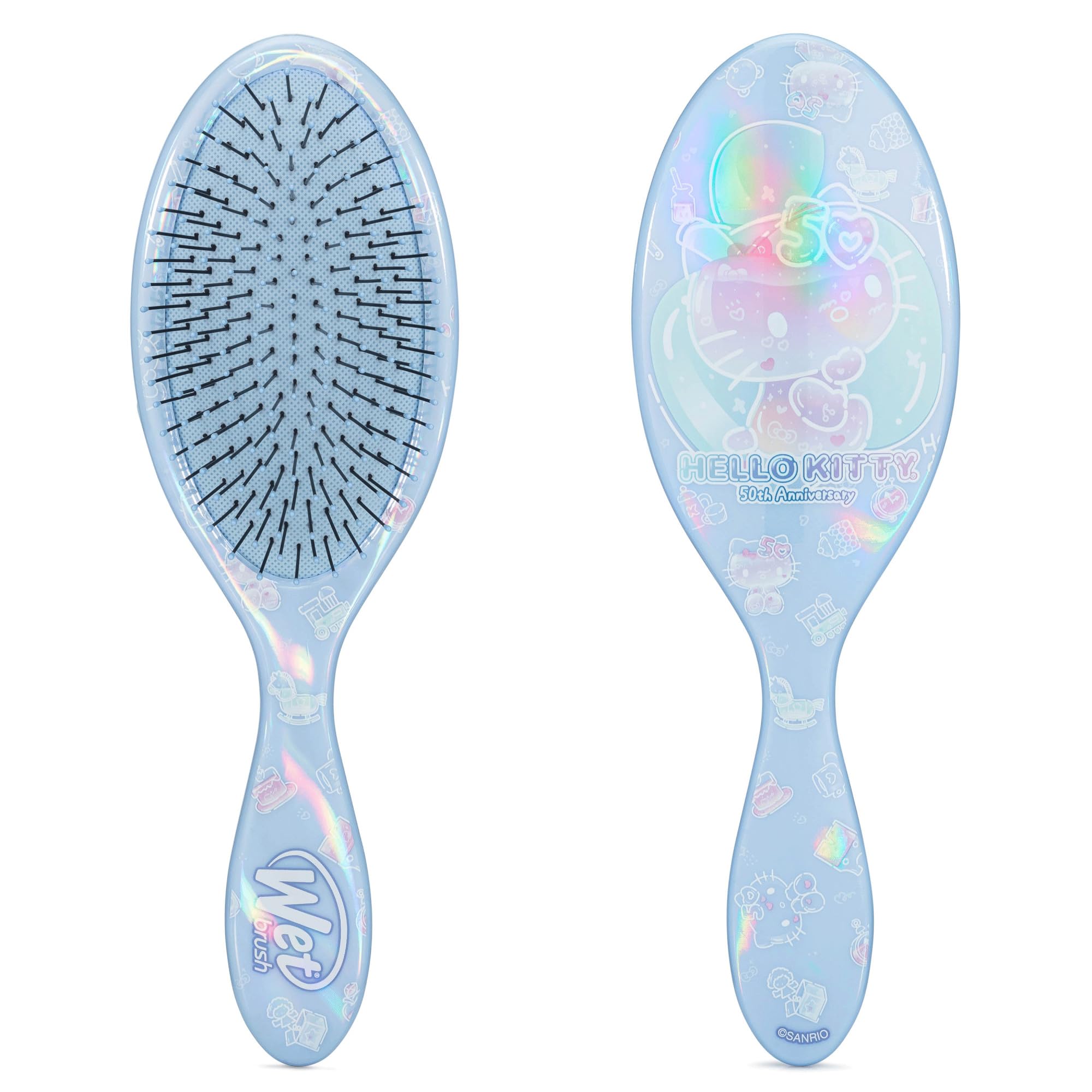 WetBrush Hello Kitty 50 Birthday, Blue - Detangler Brush with Soft & Flexible Bristles - Detangling Brush for Curly Hair - Tangle-Free Brush for Straight, Thick, & Wavy Hair