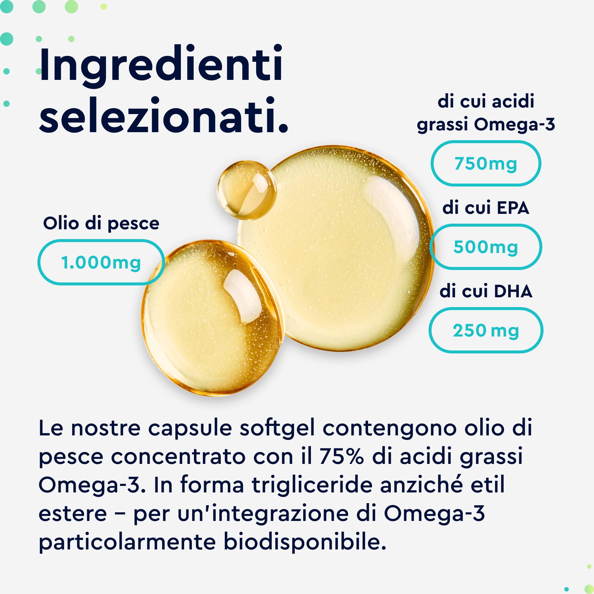 Omega 3 Olio di Pesce, 1000mg di Omega 3 500 mg EPA + 250 mg DHA, Integratore Olio di Pesce Omega 3 Capsule, 120 Capsule, Omega3 Fish Oil, Cuore & Cervello Sani, Testato in Laboratorio