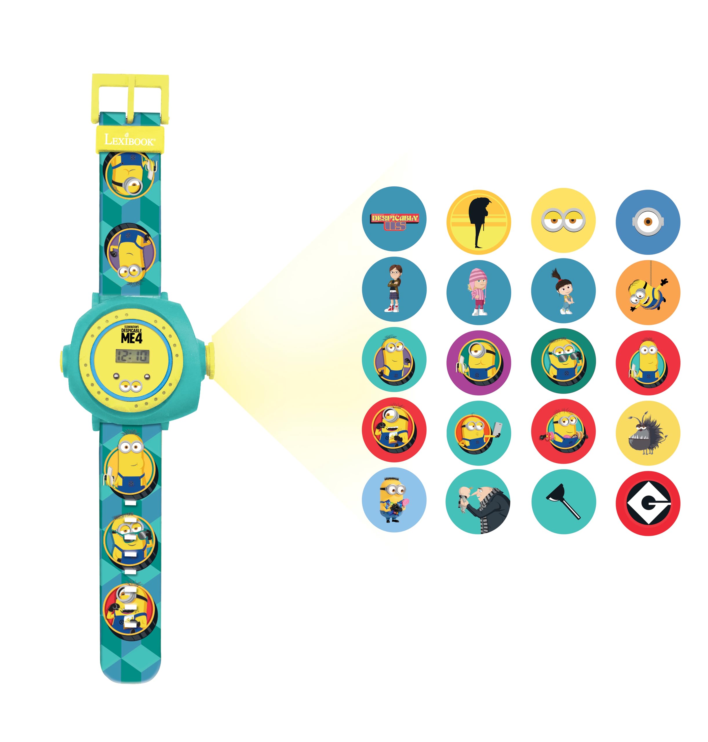 LEXIBOOKDespicable Me, Minions, Adjustable Projection Watch Digital Screen, 20 Images of Minions, for Children, Blue/Yellow, DMW050DES