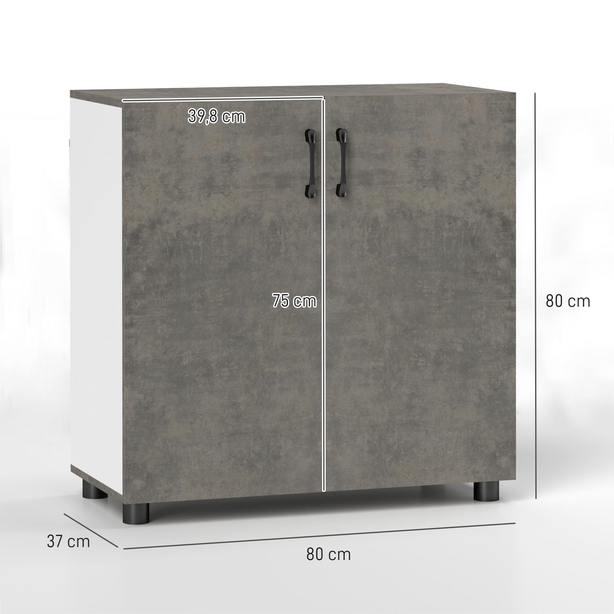 HOMCOM Aparador de 2 Puertas de Cierre Suave Aparador de Salón con Estante Mueble Auxiliar para Cocina Dormitorio Entrada 80x37x80 cm Gris Cemento y Blanco Brillo