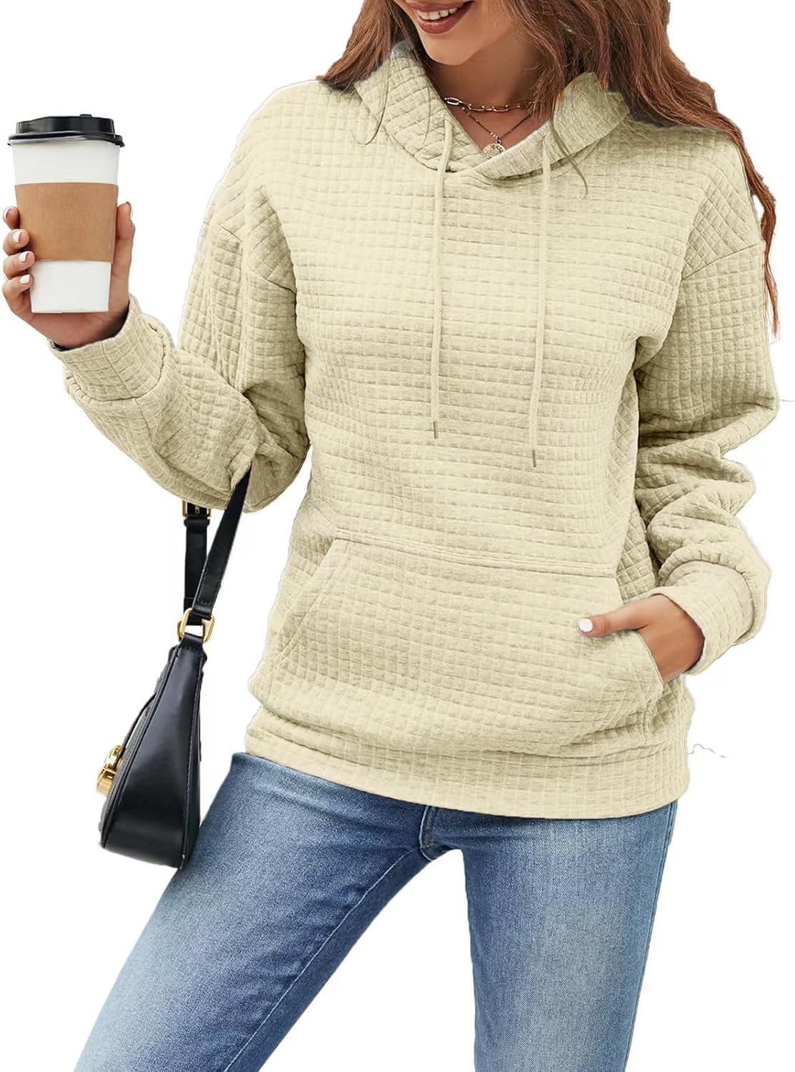 Sweatshirt for Women Fall Fashion Waffle Hoodies Warm Clothes Pullover Lightweight Shirts Comfy Winter Clothes