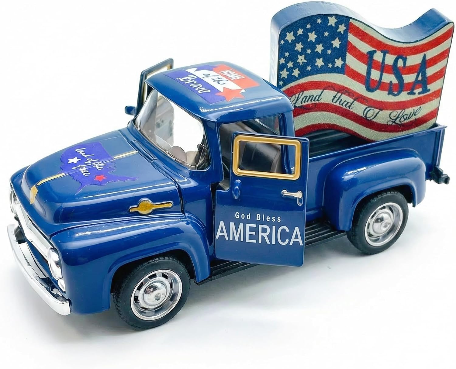 4th of July Decorations - Patriotic God Bless USA Sign Truck Decor for Home, Office, Outdoor - Memorial Day Red White and Blue Table Centerpiece - 250th 250 Years Anniversary of America Merchandise