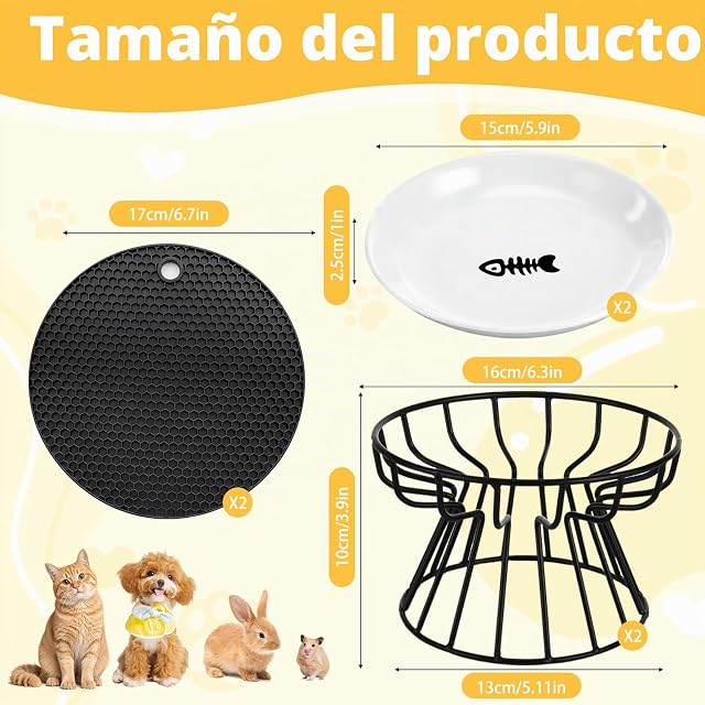 Foto 2 de 7 de Staranry 2 Cuencos de Comedero Gato Elevado con Soporte