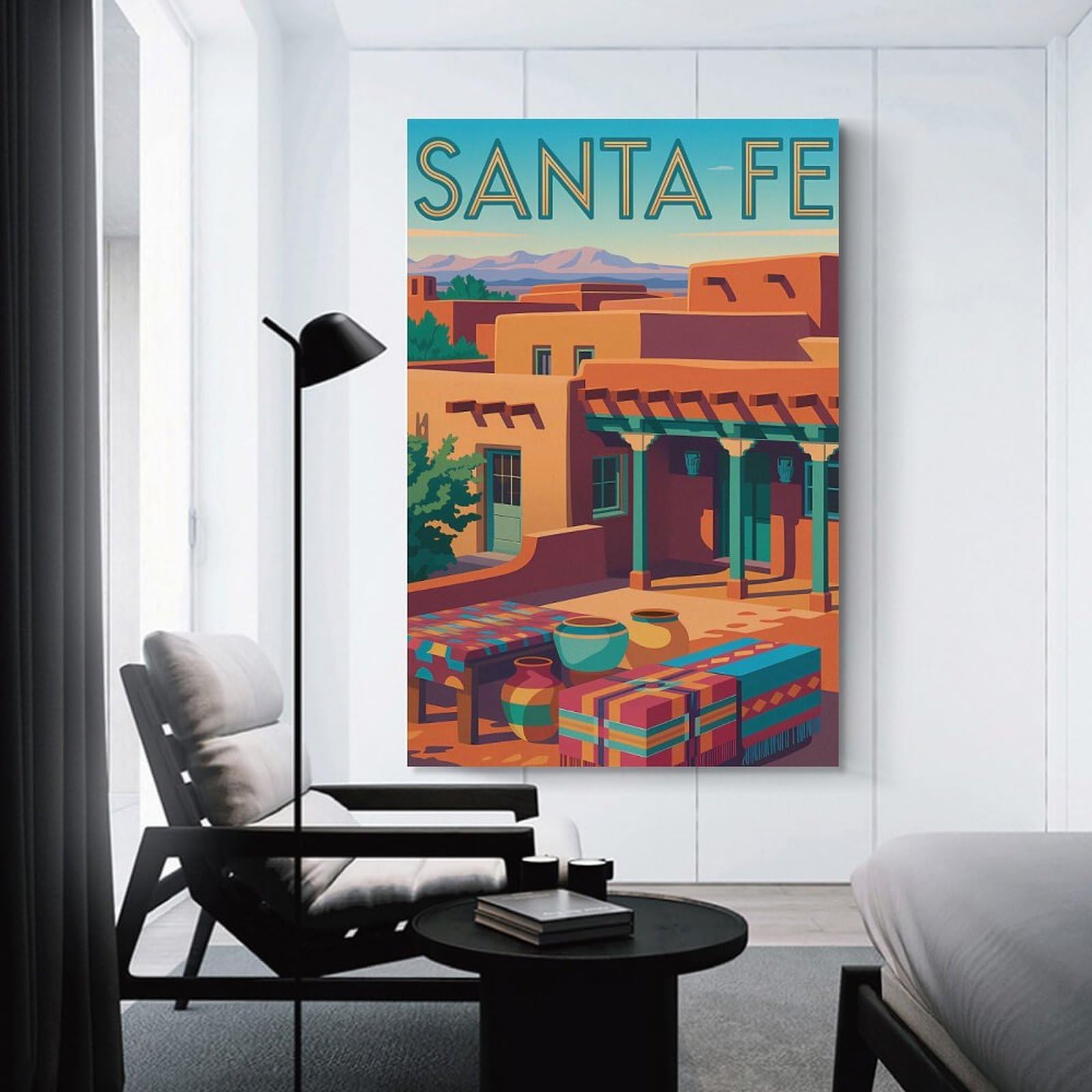 Junmoney Wall Art Print Santa Fe Southwestern Art, 16x24inch(40x60cm), for Hallway, Bedroom Or Modern Interiors, Thoughtful Wall Decor for Art Lovers