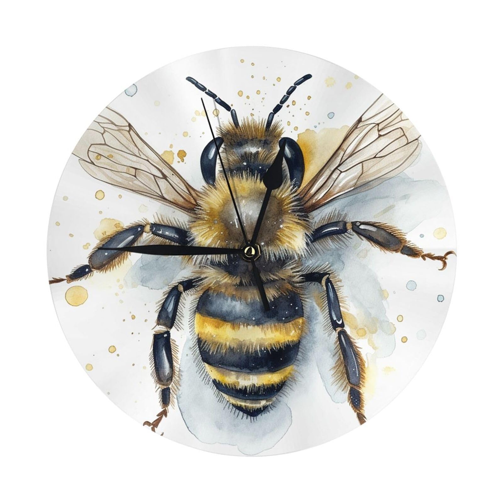 FodPand Watercolor Bee Wall Clock - 10 Inch Silent Non-Ticking Modern Wall Clocks Battery Operated - Classic Simple Minimalist Analog Round Decorative Clock for Kitchen, Home, Office