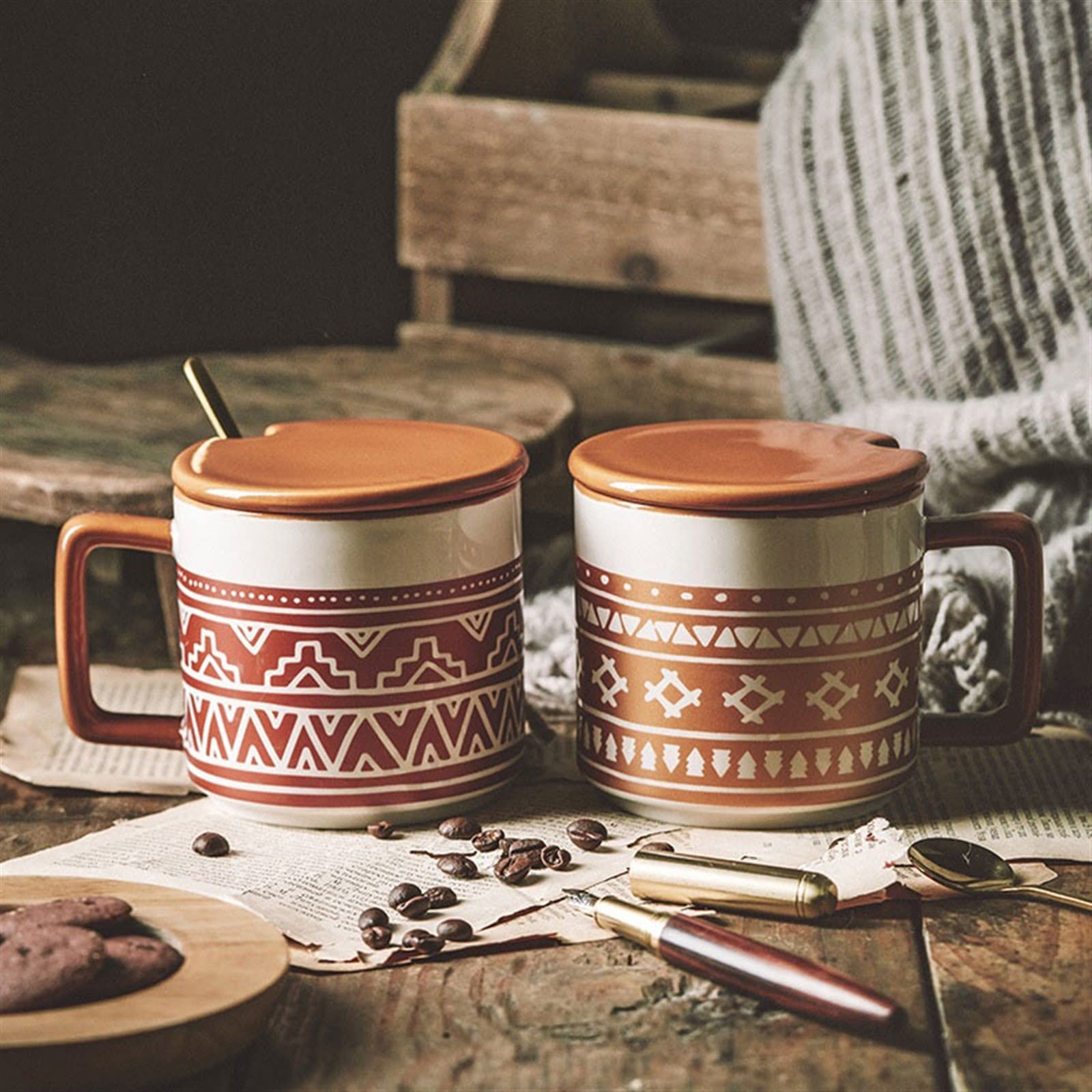 Keramik-Kaffeetasse 450 ml Frühstücks-Haferflocken-Tasse, Trinkbecher mit großem Fassungsvermögen, Antik-Matt-Becher, Keramik-Tasse (rot)