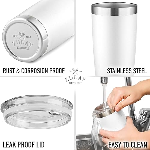 Miniatura 35 de Zulay - Taza de café aislada de 12 onzas con tapa, taza de campamento de acero inoxidable con asa, taza aislada al vacío de doble pared Duracoated