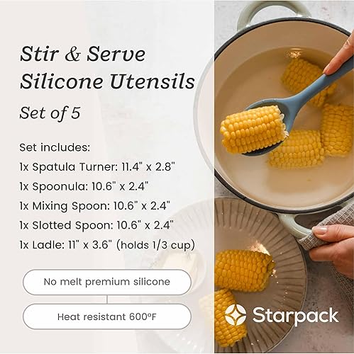 Vista 21 de StarPack Premium - Juego de utensilios de cocina de silicona (5 piezas) con revestimiento higiénico sólido – 101 consejos de cocina adicionales Rosa
