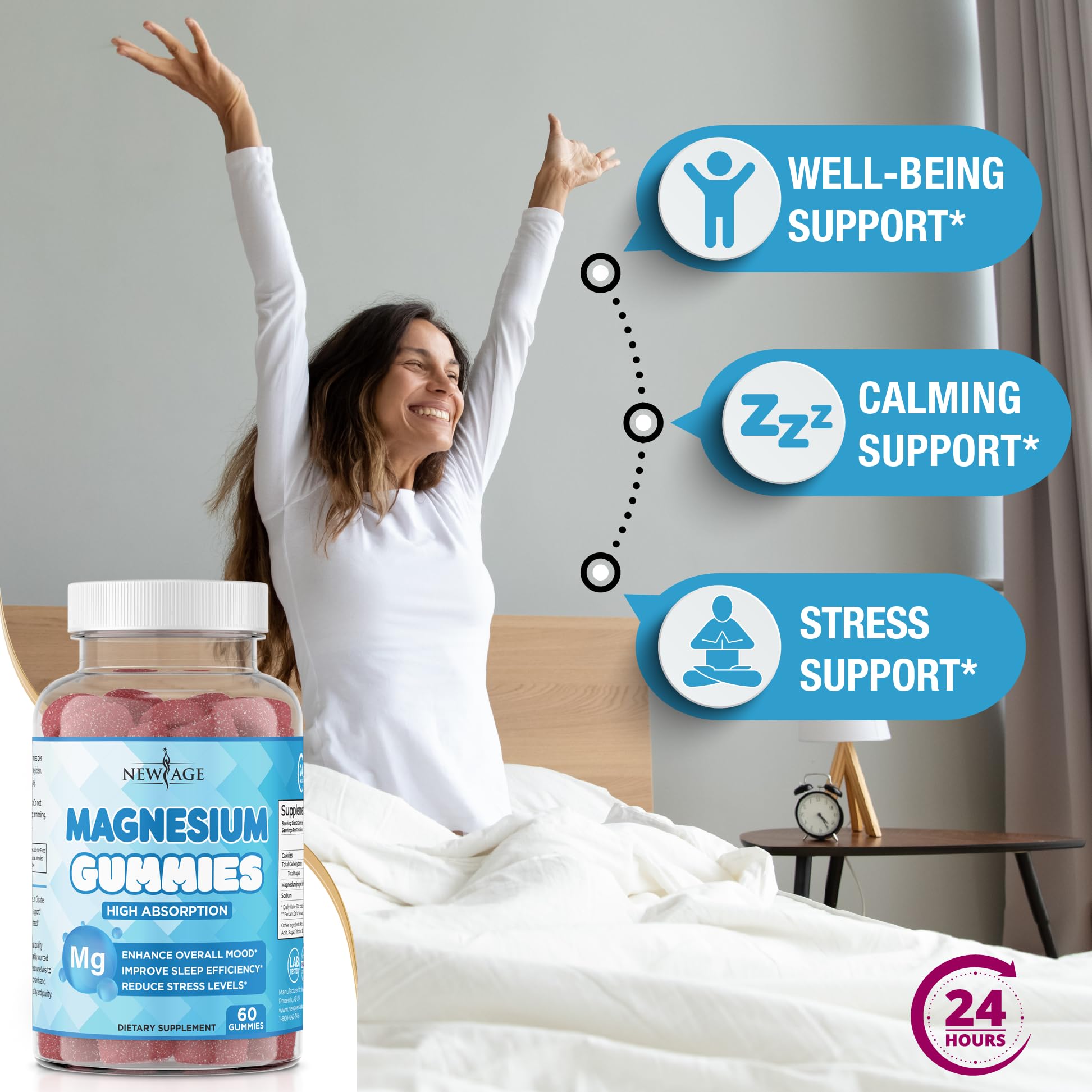 New Age Magnesium Gummies - Calming Anti-Stress Gummies, Magnesium Supplement for Adults and Kids, Vegan, Gelatin-Free, Gluten-Free, Non-GMO, Delicious Natural Raspberry Flavor- 120 Count -