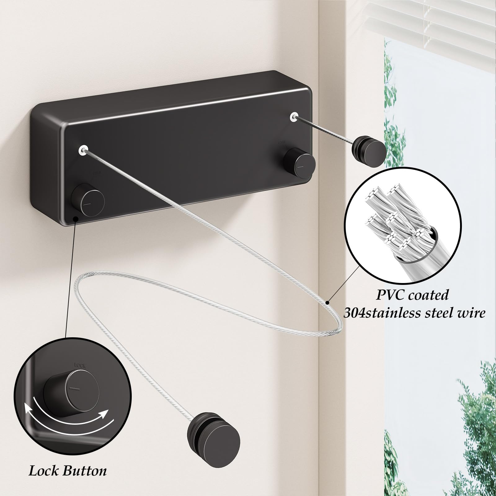 Danpoo Retractable Washing Line, Double 4.2 m Stainless Steel Clothes Lines Heavy Duty Indoor/Outdoor - Image 3